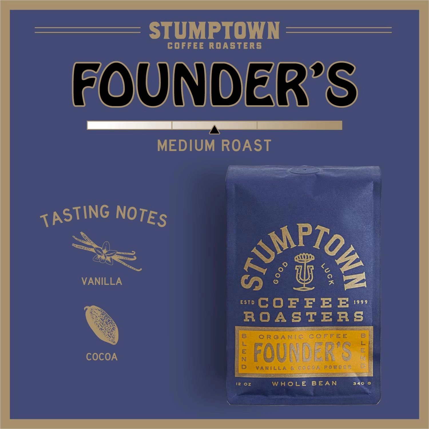 Stumptown Coffee Roasters, Medium Roast Organic Whole Bean Coffee - Founder's Blend Bag with Flavor Notes of Vanilla and Cocoa Powder, 12 Ounce (Pack of 1)