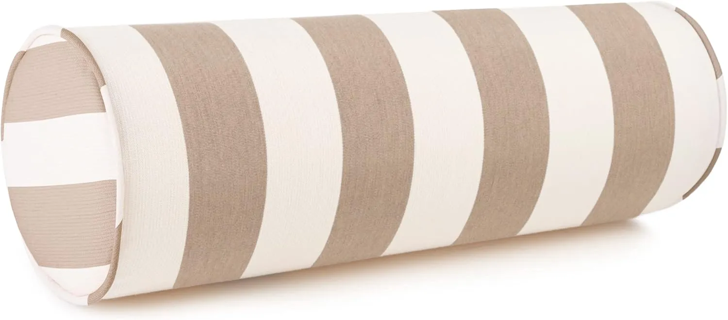 Sunbrella Maxim Heather Beige Cabana Stripe Zippered Neck Roll Bolster (Set of 2)