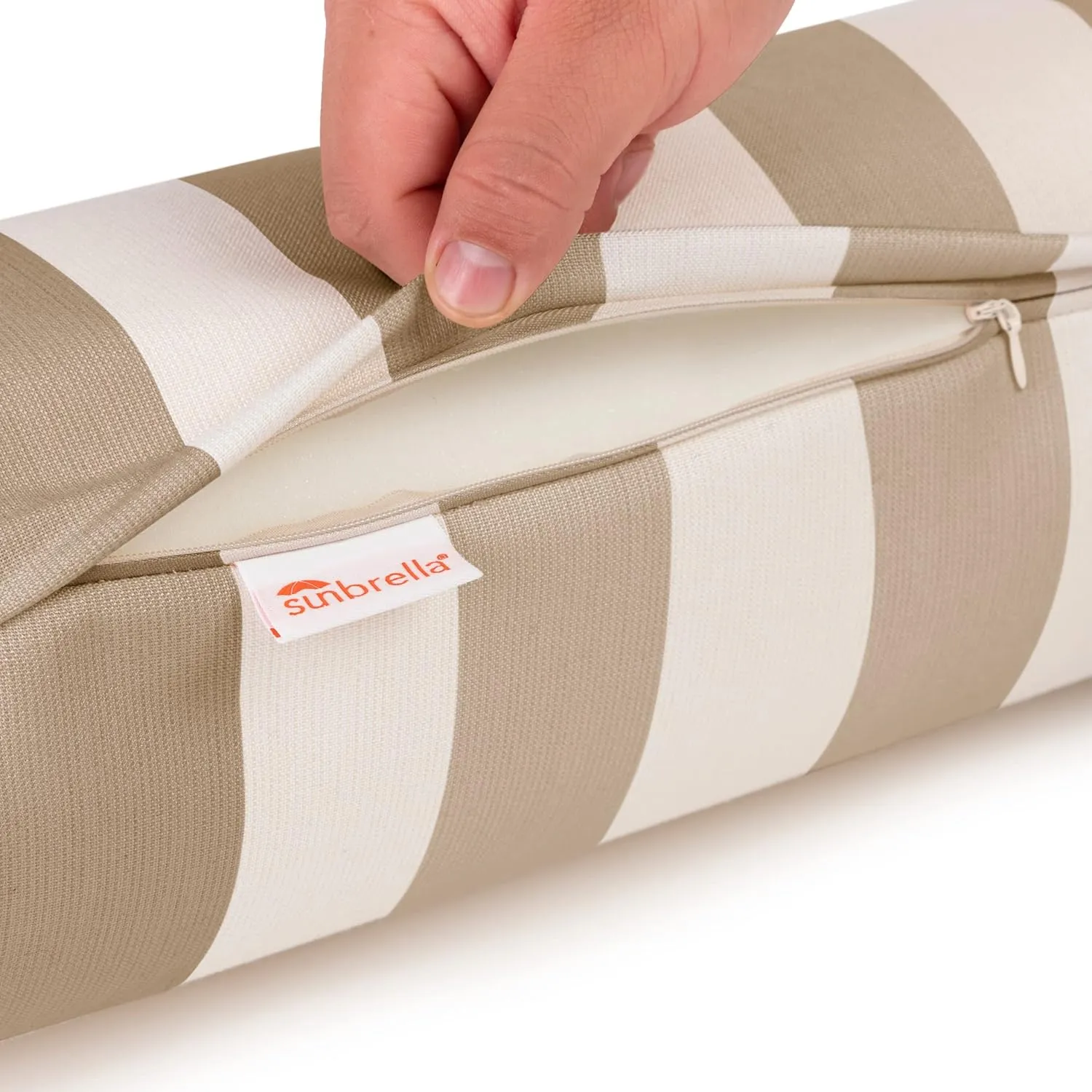 Sunbrella Maxim Heather Beige Cabana Stripe Zippered Neck Roll Bolster (Set of 2)