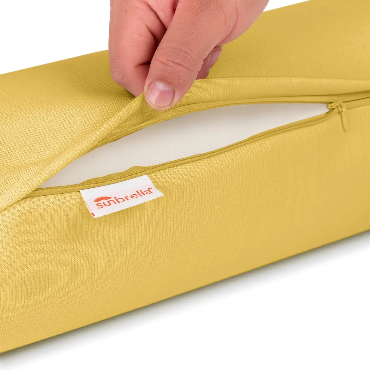 Sunbrella Set of 2 Zippered Neck Bolster Pillow, Made with Sunbrella Fabric, Cylinder Pillows, for Couch & Bed, Decorative Round Throw Pillow, Back & Neck Support (Daffodil)