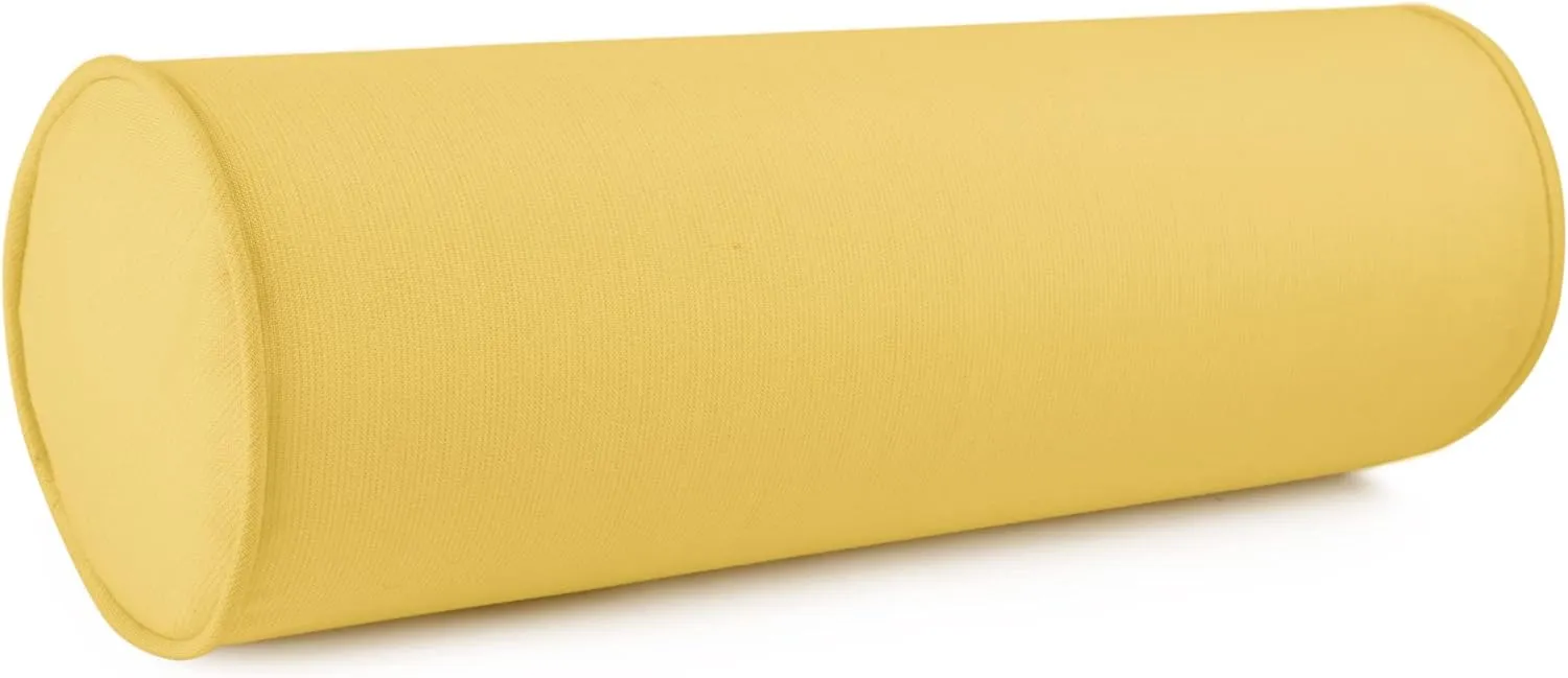 Sunbrella Set of 2 Zippered Neck Bolster Pillow, Made with Sunbrella Fabric, Cylinder Pillows, for Couch & Bed, Decorative Round Throw Pillow, Back & Neck Support (Daffodil)