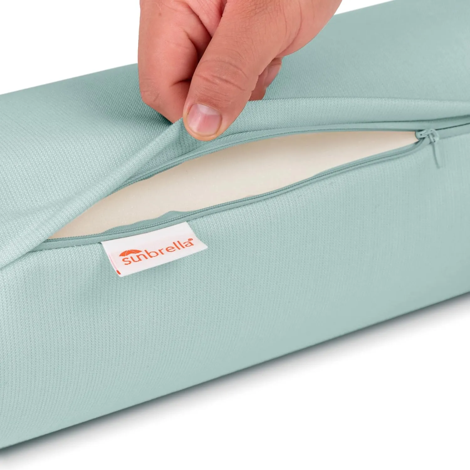 Sunbrella Set of 2 Zippered Neck Bolster Pillow, Made with Sunbrella Fabric, Cylinder Pillows, for Couch & Bed, Decorative Round Throw Pillow, Back & Neck Support (Mist)