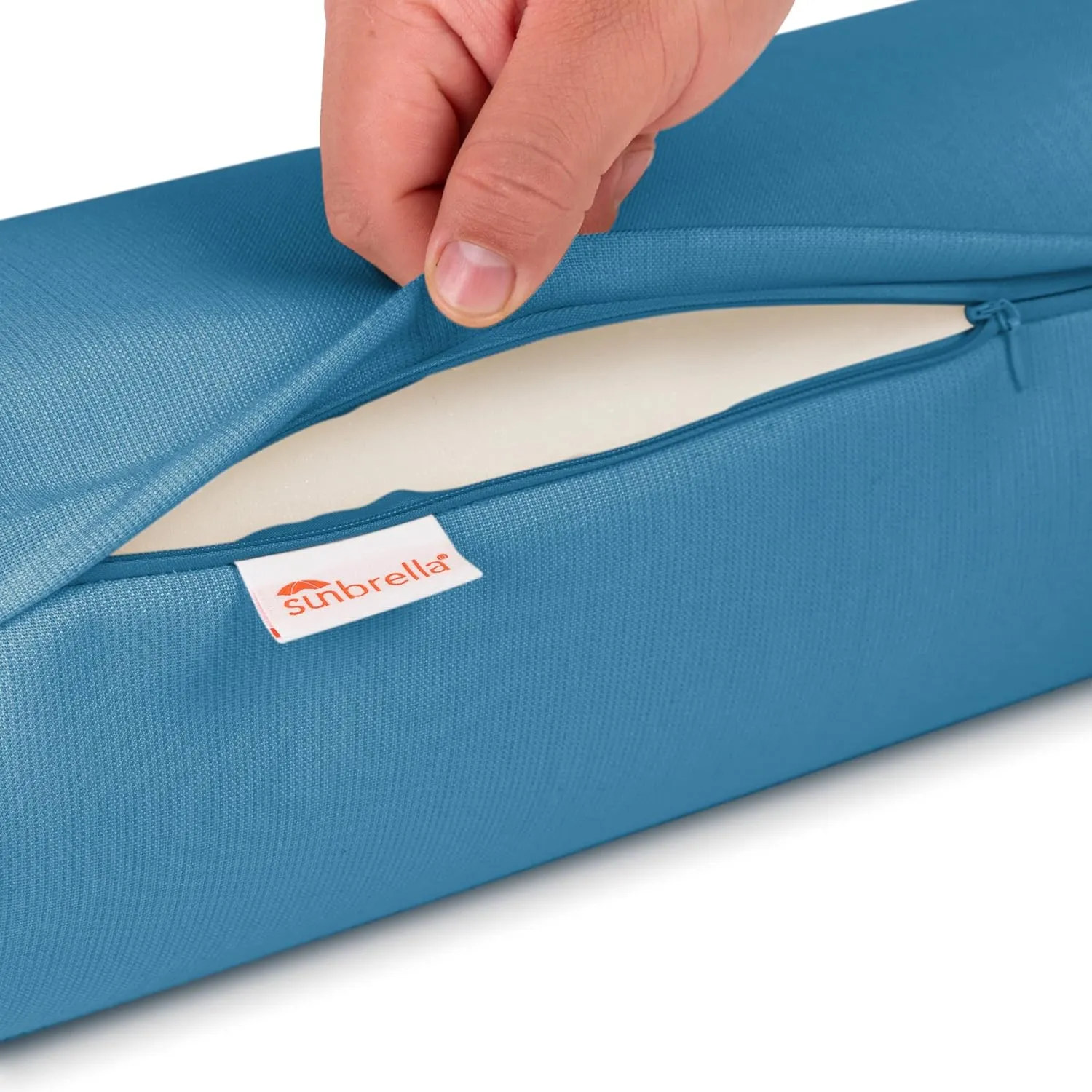 Sunbrella Set of 2 Zippered Neck Bolster Pillow, Made with Sunbrella Fabric, Cylinder Pillows, for Couch & Bed, Decorative Round Throw Pillow, Back & Neck Support (Peacock Blue)