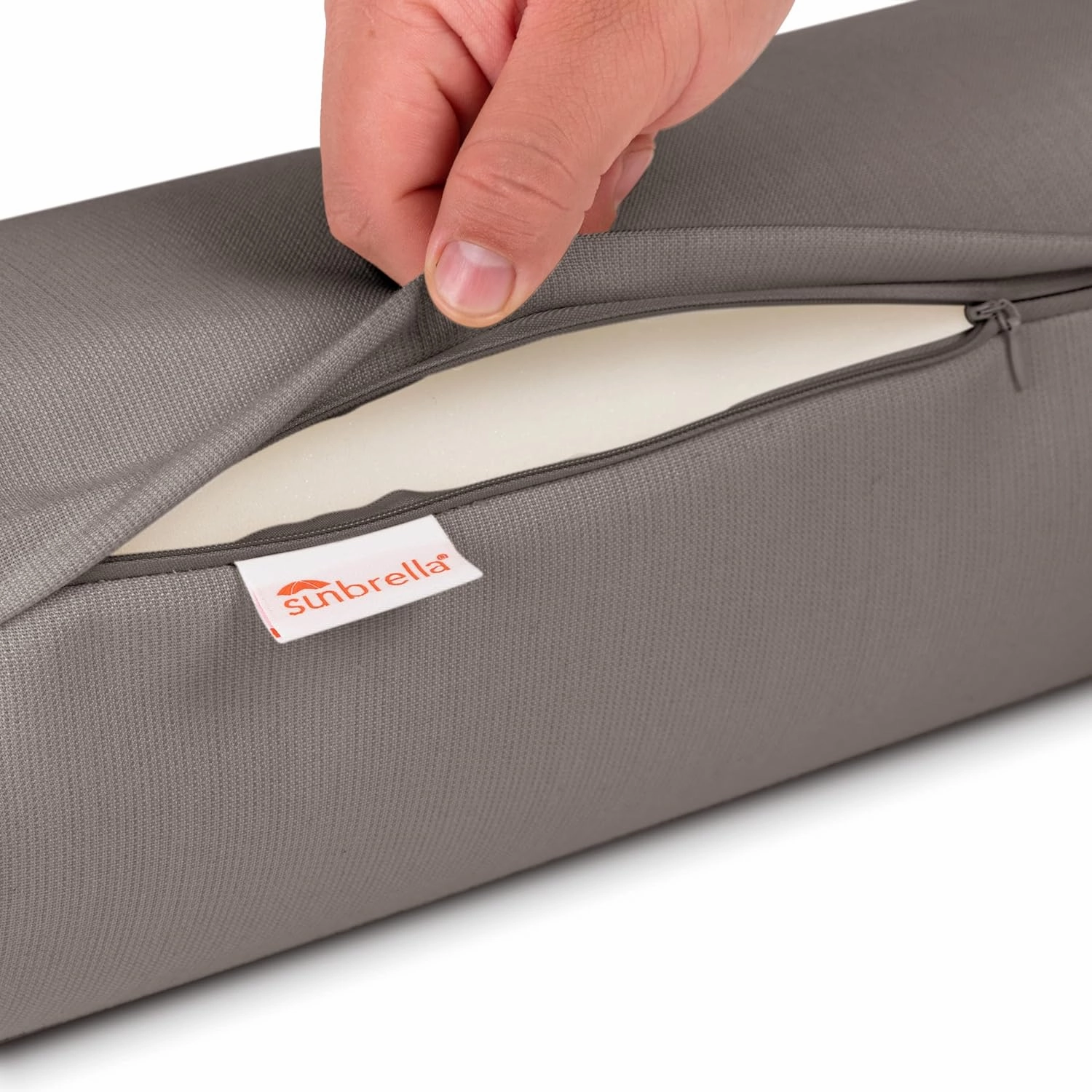 Sunbrella Set of 2 Zippered Neck Bolster Pillow, Made with Sunbrella Fabric, Cylinder Pillows, for Couch & Bed, Decorative Round Throw Pillow, Back & Neck Support (Charcoal Grey)