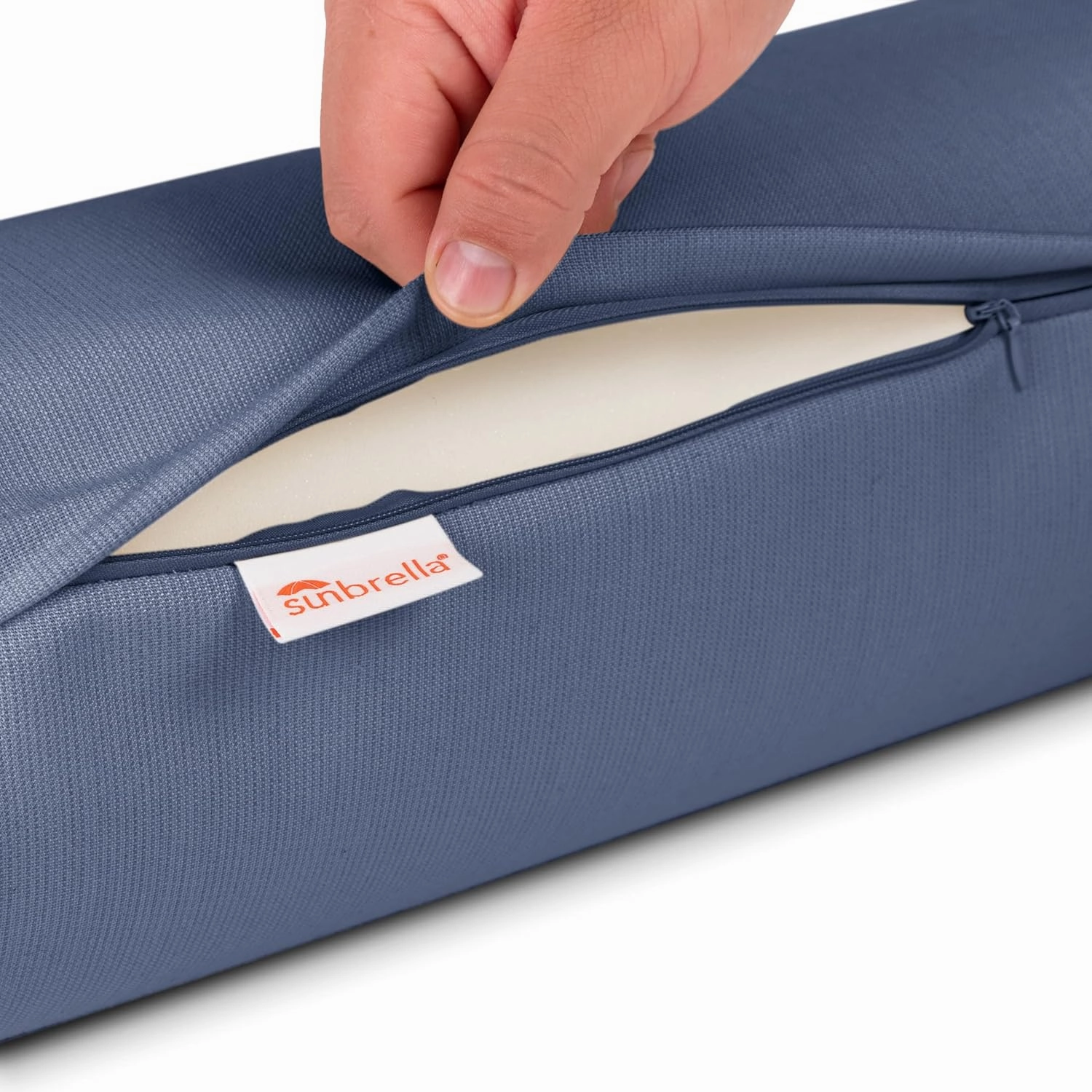 Sunbrella Set of 2 Zippered Neck Bolster Pillow, Made with Sunbrella Fabric, Cylinder Pillows, for Couch & Bed, Decorative Round Throw Pillow, Back & Neck Support (Denim)
