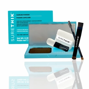 SURETHIK 4-in-1 Premium Hairline Powder Kit - Conceal Thinning Hair, Root Touch-Up, Highlight Refresher & Eyebrow Enhancer for Men and Women (Dark Brown)
