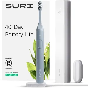 Sustainable Sonic Toothbrush - Electric Toothbrush for Adults - Slim and Powerful Travel Toothbrush with UV Cleaning Case - Recyclable Plant-Based Head, 2 Modes, Mirror-Mount, and Charging Stand