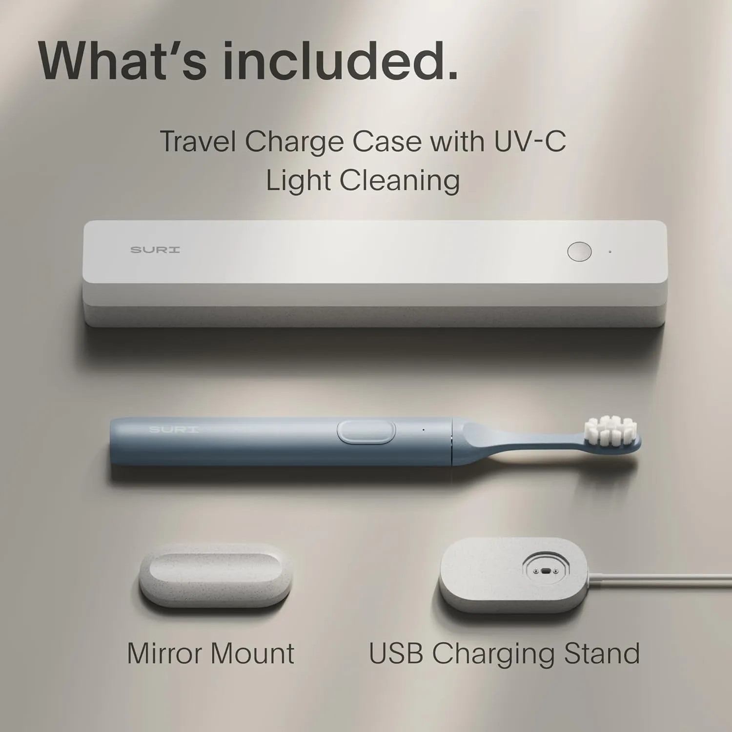 Sustainable Sonic Toothbrush - Electric Toothbrush for Adults - Slim and Powerful Travel Toothbrush with UV Cleaning Case - Recyclable Plant-Based Head, 2 Modes, Mirror-Mount, and Charging Stand