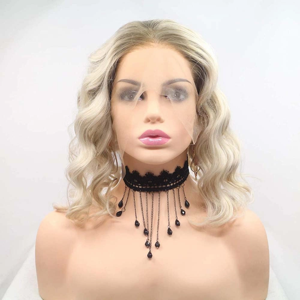 Synthetic Blonde Lace Front Curly Bob Wig Blonde Short Loose Wave Wig With Brown Roots Heat Ash Blonde Wig Heat Resistant Fiber Short Hair Wigs14 …