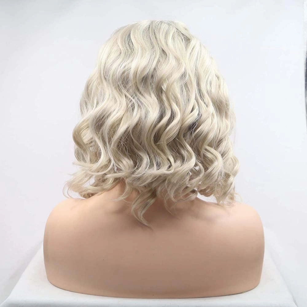 Synthetic Blonde Lace Front Curly Bob Wig Blonde Short Loose Wave Wig With Brown Roots Heat Ash Blonde Wig Heat Resistant Fiber Short Hair Wigs14 …