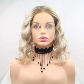 Synthetic Blonde Lace Front Curly Bob Wig Blonde Short Loose Wave Wig With Brown Roots Heat Ash Blonde Wig Heat Resistant Fiber Short Hair Wigs14 …