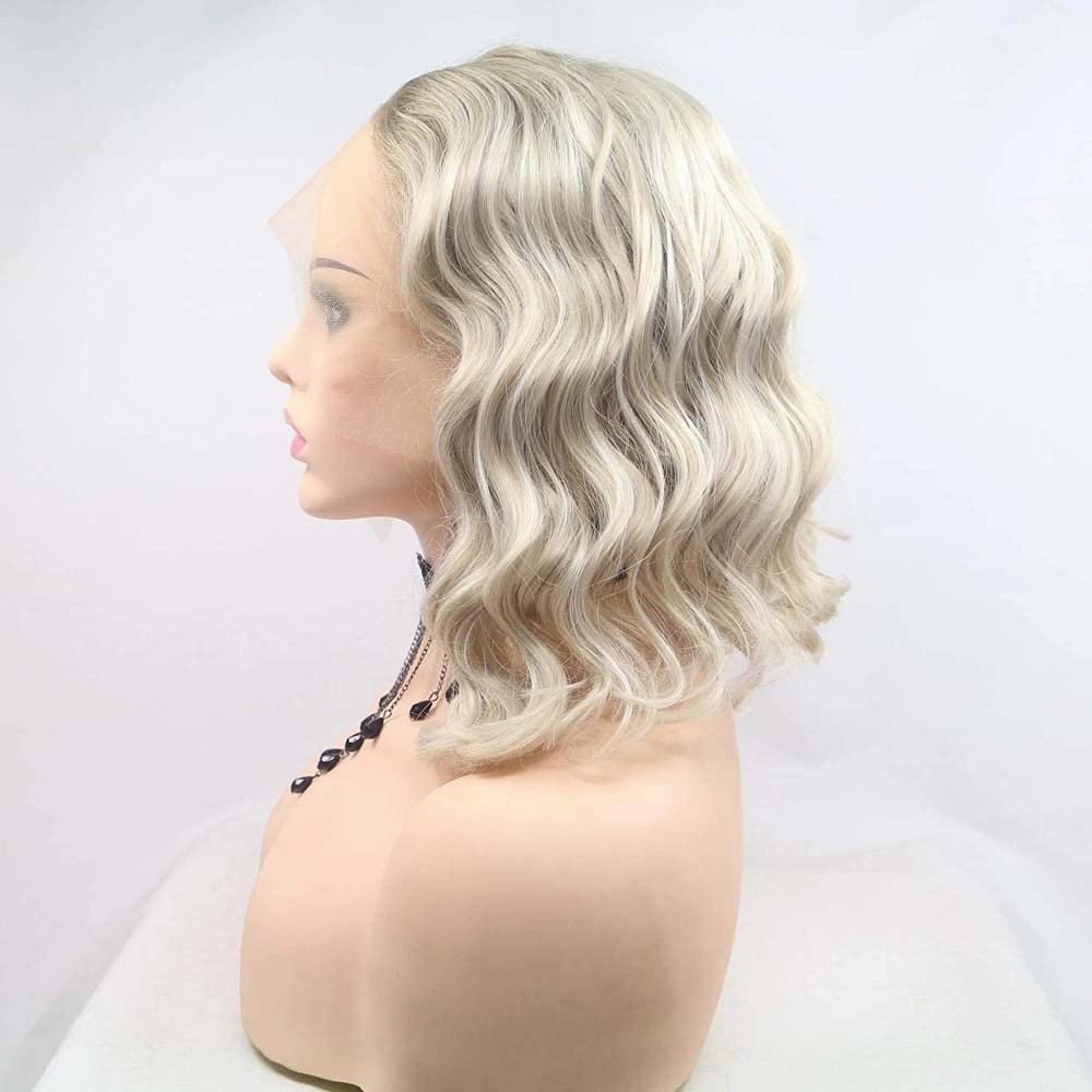 Synthetic Blonde Lace Front Curly Bob Wig Blonde Short Loose Wave Wig With Brown Roots Heat Ash Blonde Wig Heat Resistant Fiber Short Hair Wigs14 …
