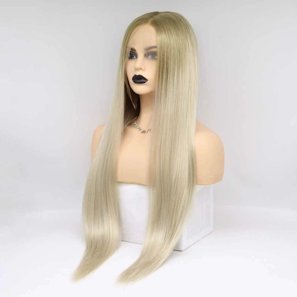 Synthetic Blonde Lace Front Wigs With Brown Roots Hair Long Silky Straight Wig Heat Resistant Fiber Long Ombre Blonde Lace Wigs … …