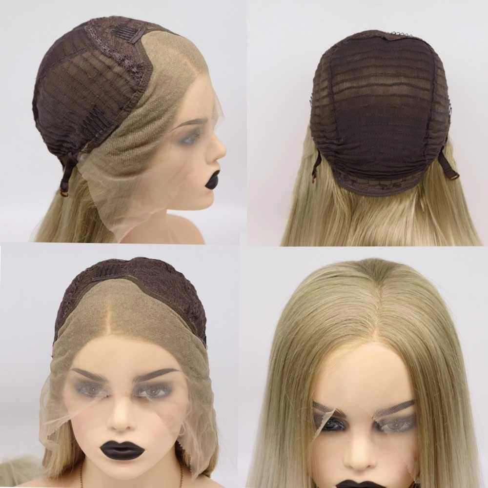 Synthetic Blonde Lace Front Wigs With Brown Roots Hair Long Silky Straight Wig Heat Resistant Fiber Long Ombre Blonde Lace Wigs … …