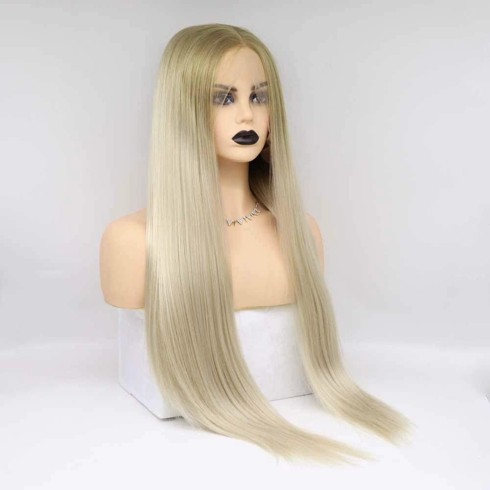 Synthetic Blonde Lace Front Wigs With Brown Roots Hair Long Silky Straight Wig Heat Resistant Fiber Long Ombre Blonde Lace Wigs … …