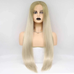 Synthetic Blonde Lace Front Wigs With Brown Roots Hair Long Silky Straight Wig Heat Resistant Fiber Long Ombre Blonde Lace Wigs … …
