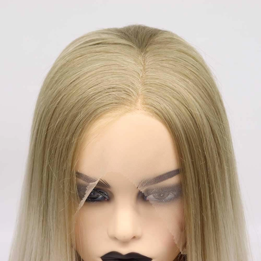 Synthetic Blonde Lace Front Wigs With Brown Roots Hair Long Silky Straight Wig Heat Resistant Fiber Long Ombre Blonde Lace Wigs … …