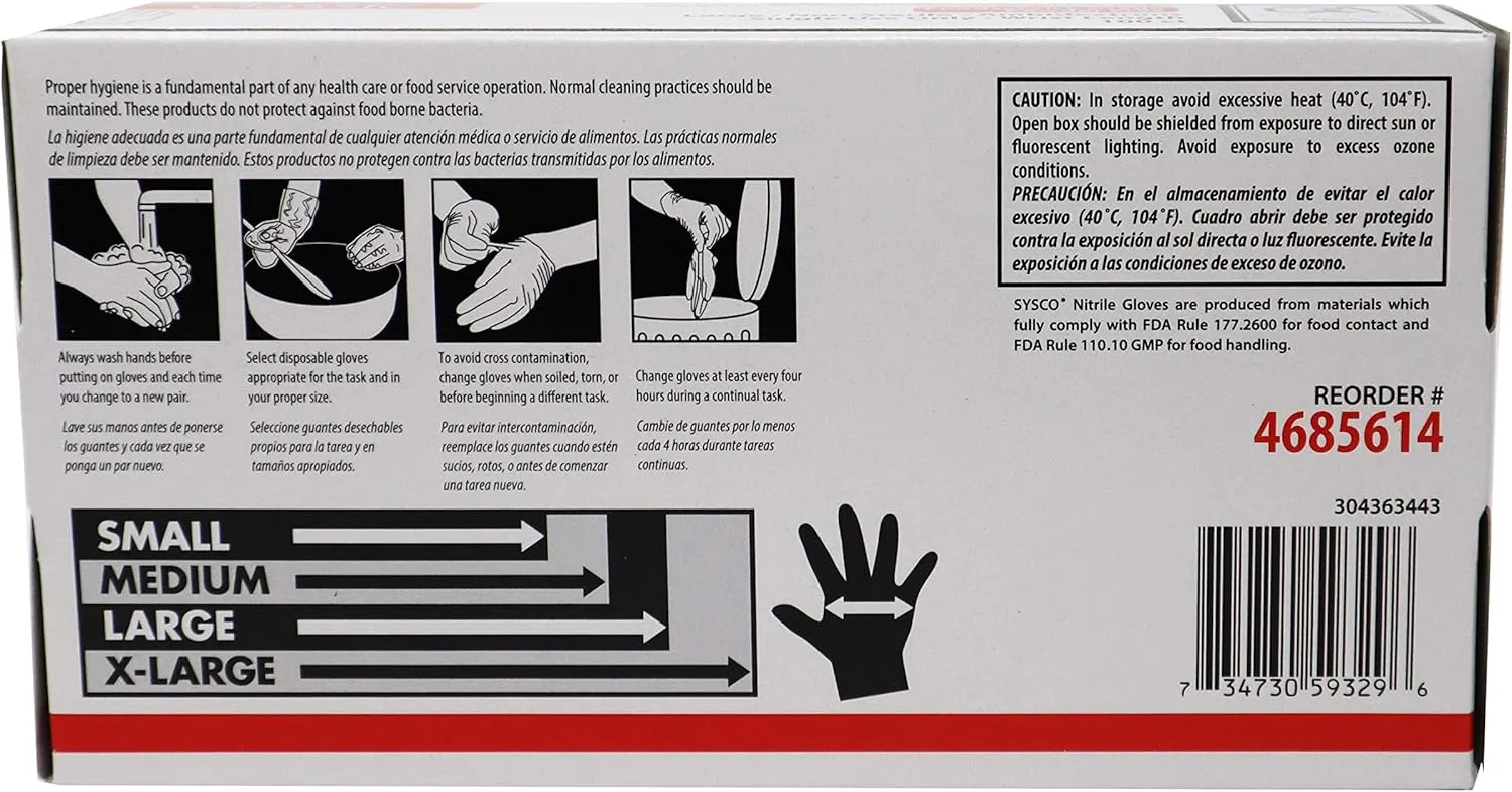 Sysco Nitrile High Performance Gloves, Powder Free, Food Grade, Disposable (100 Gloves Pack) (Large - Black)