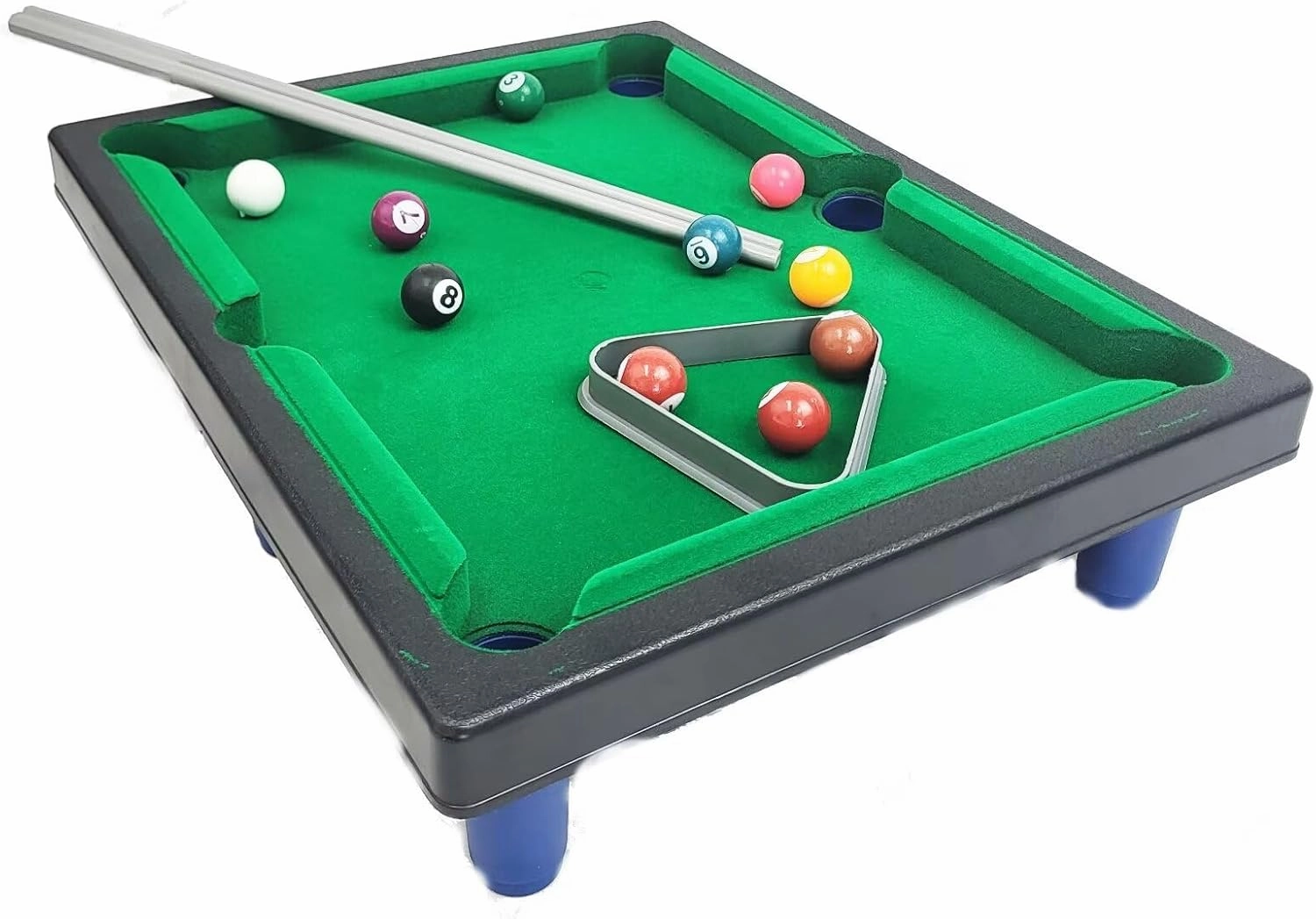 Tabletop Pool, Mini Pool Table, Billiard Set, Small Billiards Game with 11 Balls, 2 Pool Cues, Triangle Rack, Travel Friendly, Office Desk Games, Bartop, or Home Use, Medium