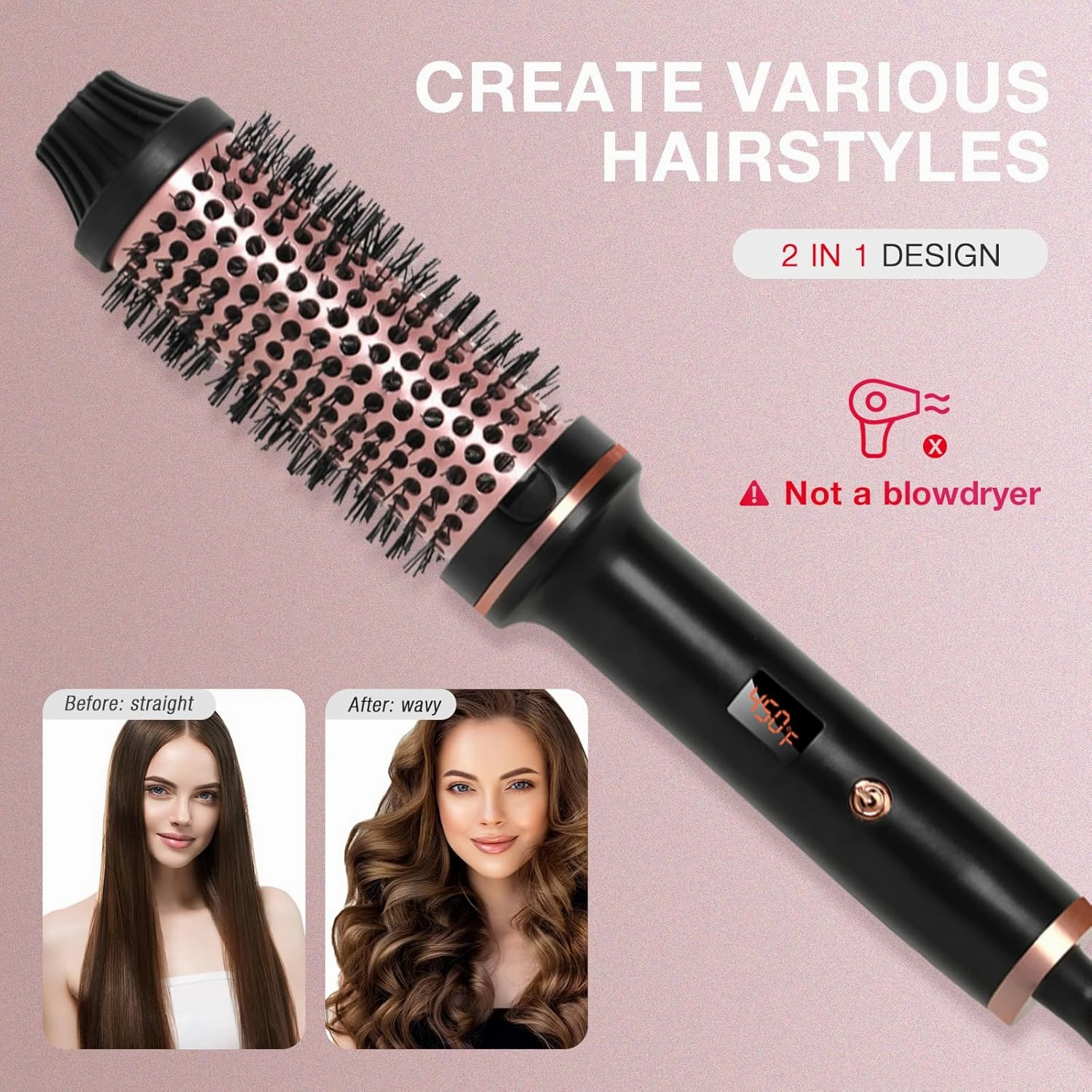 TANSHINE Thermal Brush,1.5 inch Hot Curling Brush Blowout,Heated Round Curling Iron Brush with Dual Voltage for Blowout Look,Hair Curler Volumizing Brush,Hair Curling Wands Bruah for Travel,Black