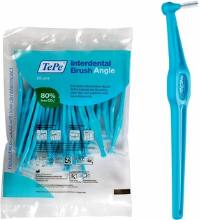 TePe Interdental Brush Angle, Angled Dental Brush for Teeth Cleaning, Pack of 25, 0.6 mm, Medium Gaps, Blue, Size 3