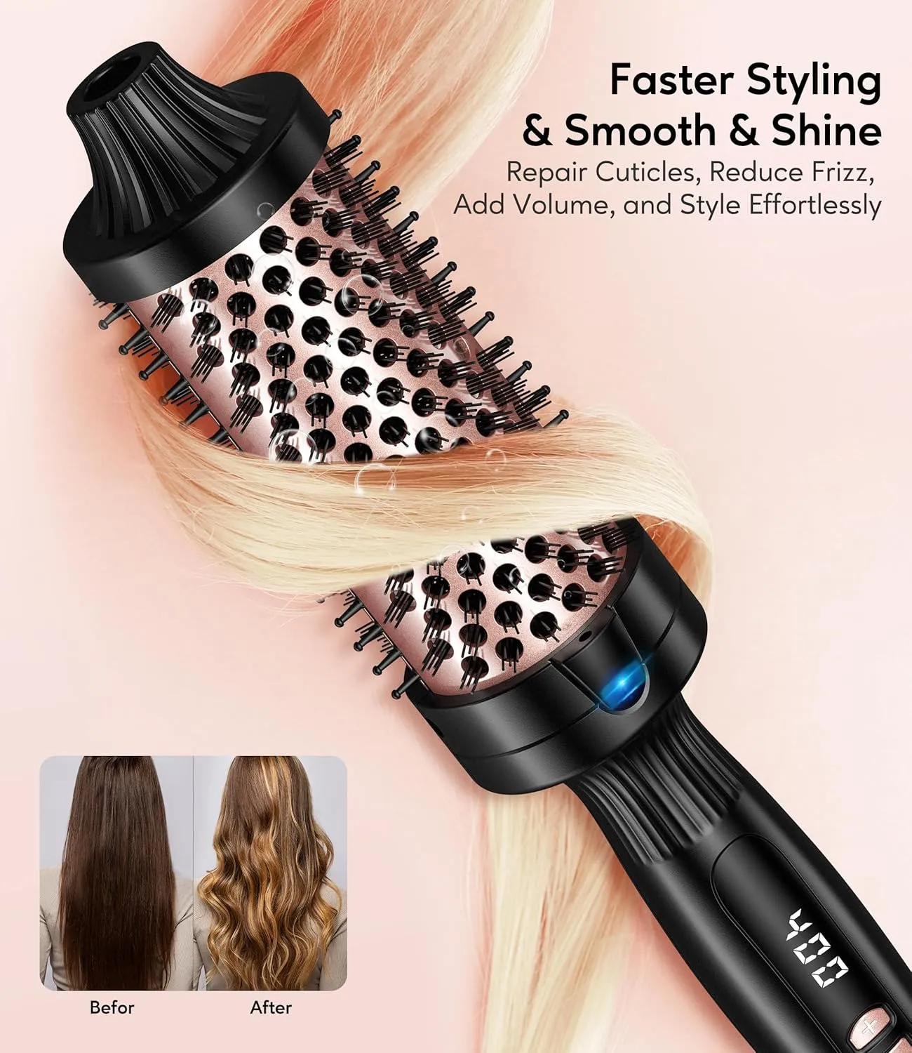 Terviiix Thermal Brush 1.77 Inch Quick Heating Makes Hair Silky Smooth, Ceramic Tourmaline Ionic Heated Brush & Curling Wand Volumizer, Digital Display 9 Temperatures Curling Iron, Dual Voltage