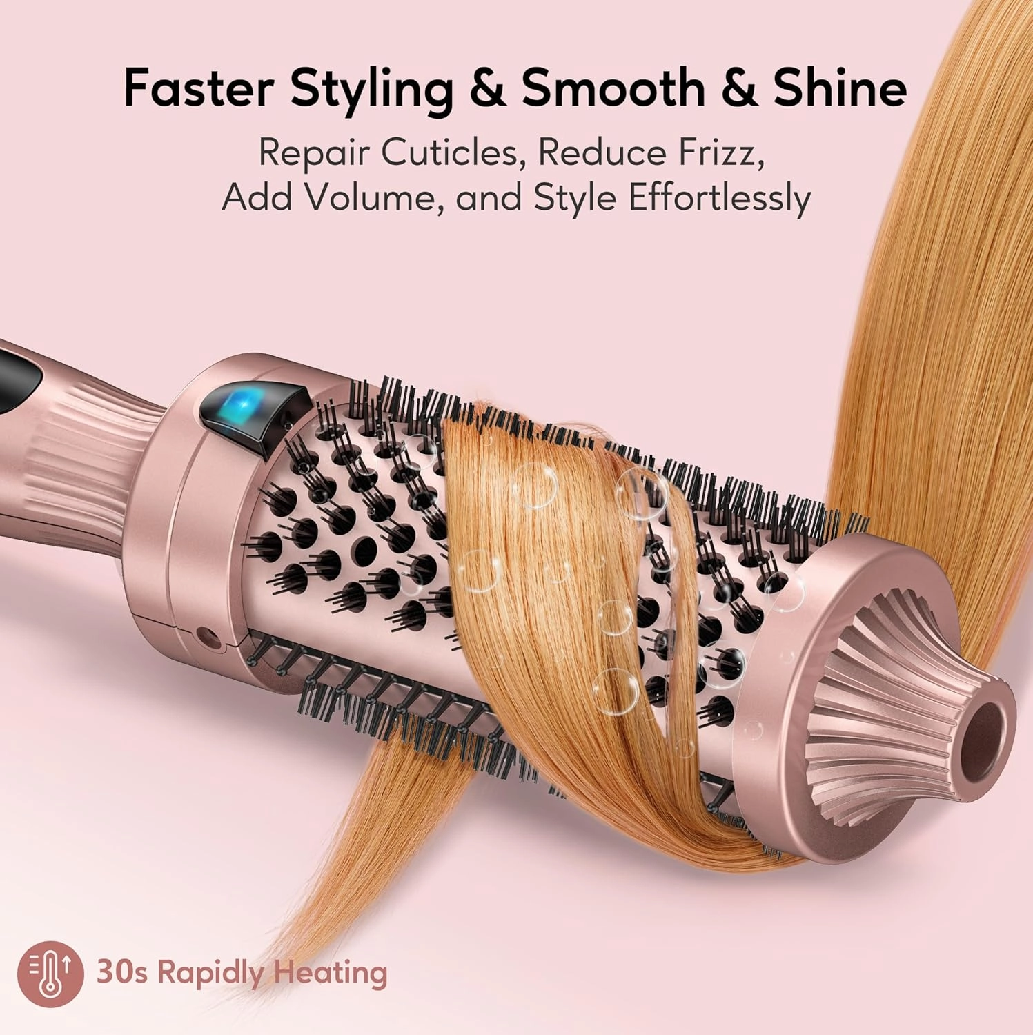Terviiix 1.77 Inch Thermal Brush, Double MCH Ceramic Hot Brush Tourmaline Ionic 2 in 1 Heated Hair Curling Wand, Digital Display 9 Temperatures Curling Iron Dual Voltage for Long Hair