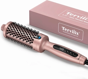 Terviiix 1.77 Inch Thermal Brush, Double MCH Ceramic Hot Brush Tourmaline Ionic 2 in 1 Heated Hair Curling Wand, Digital Display 9 Temperatures Curling Iron Dual Voltage for Long Hair