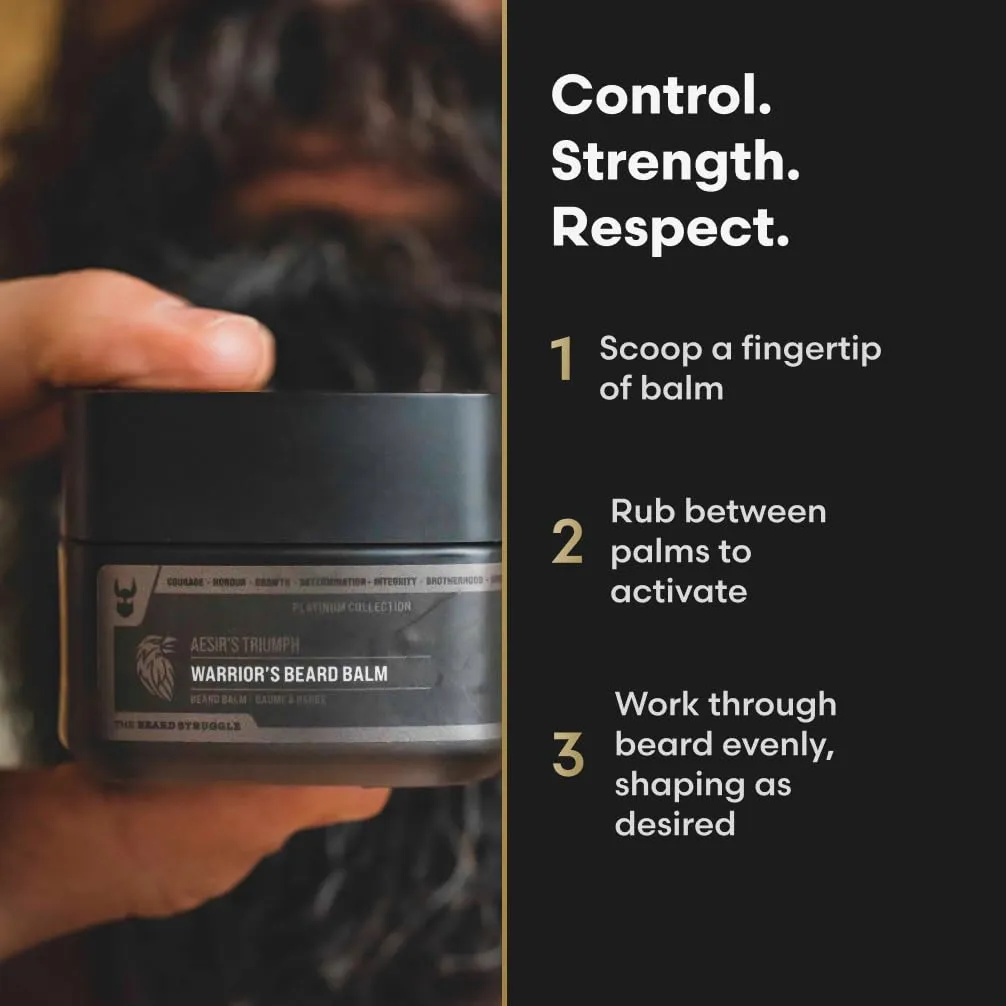 The Beard Struggle Warrior’s Beard Balm - Platinum Collection, Surtr's Fury - Non-Greasy Low-Hold Formula, Luxurious Cologne-Grade Fragrances 100% Natural and Plant-Based Ingredients - 50g