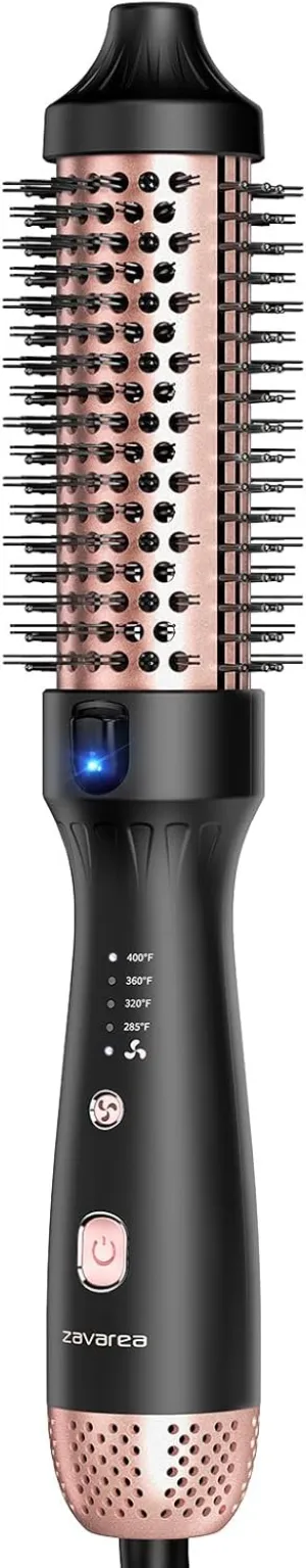 Thermal Brush for Blowout Look, Zavarea CarePro 1.5 Inch Negative Ion Thermal Brush with Cool-Air Tech, Easy to Make Hair Shinier & Smoother, 3-in-1 Heated Styler with Dual Voltage, Black