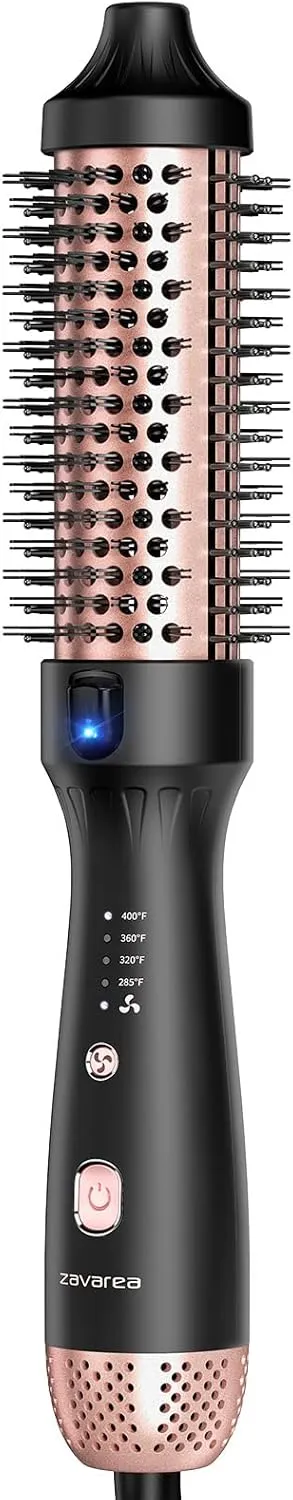 Thermal Brush for Blowout Look, Zavarea CarePro 1.5 Inch Negative Ion Thermal Brush with Cool-Air Tech, Easy to Make Hair Shinier & Smoother, 3-in-1 Heated Styler with Dual Voltage, Black