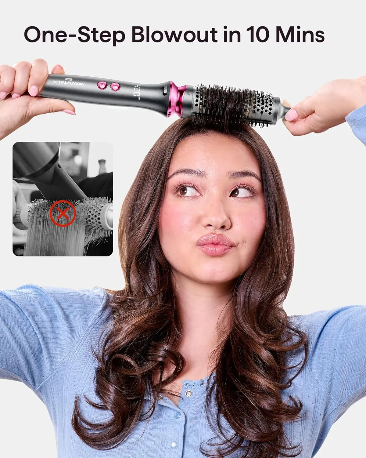 Thermal Brush, Wavytalk Heatwave Pro 1.5" Ionic Thermal Brush with Bilateral Ionic Outlet for Less Damage, One-Step Shiny Blowout Look, Dark Grey