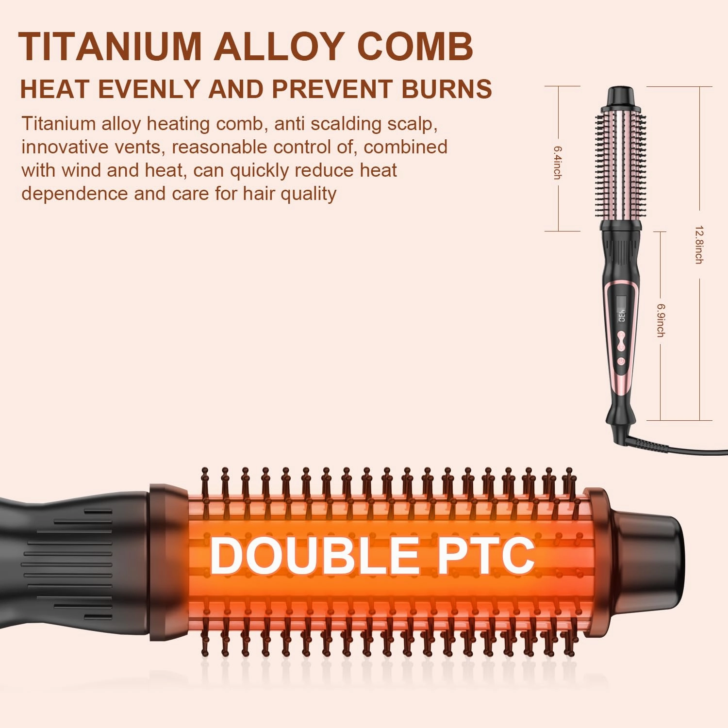 Thermal Brush 1.25 Inch Curling Iron Volumizing Heated Round Brush 1 1/4 Inch Ceramic Tourmaline Heated Hot, Multifunctional Styler Curling Wand (Rose Gold, 1.25 inch)