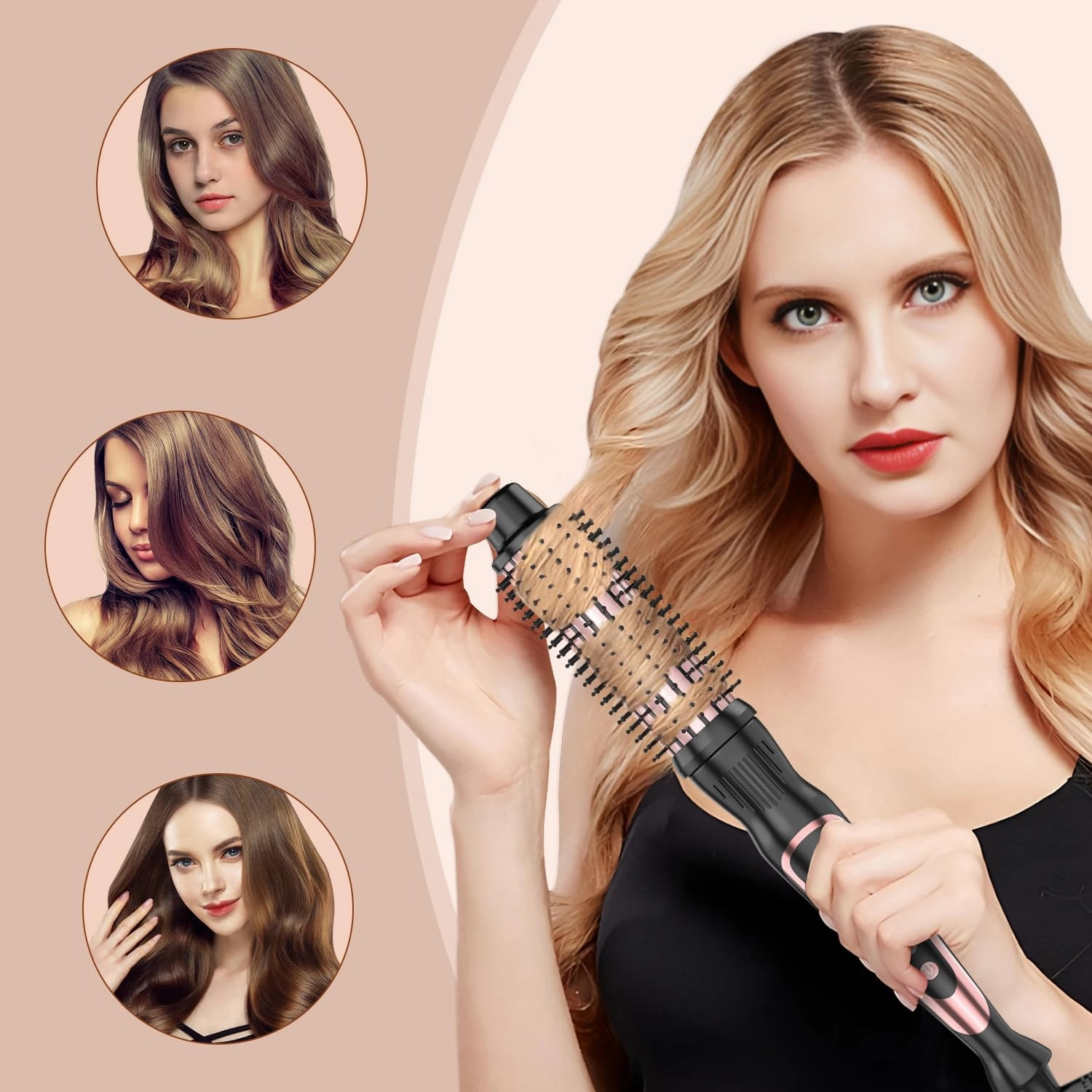 Thermal Brush 1.25 Inch Curling Iron Volumizing Heated Round Brush 1 1/4 Inch Ceramic Tourmaline Heated Hot, Multifunctional Styler Curling Wand (Rose Gold, 1.25 inch)