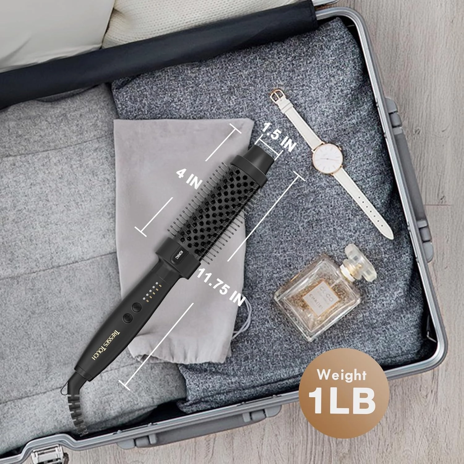 Thermal Brush 1.5 Inch, Heated Round Brush for Blowout Look, Negative Ion, 5 Temp Settings, Tourmaline Ceramic, Dual Voltage for Travel, Easy to Use, Less Damage, Makes Hair Shinier & Smoother