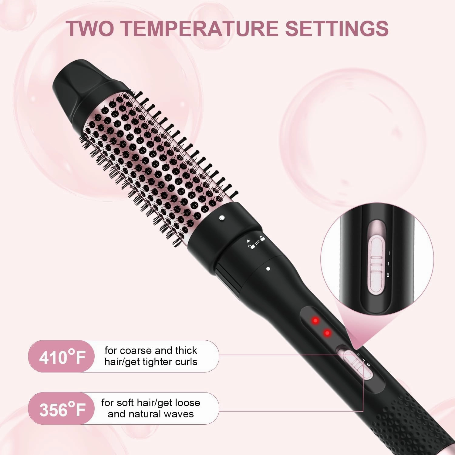 Thermal Brush, 1.5 inch Heated Round Curling Brush Hair Dryer and Styler, Less Frizz Hair Hot Straightener Comb with Detachable Head for Salon Style