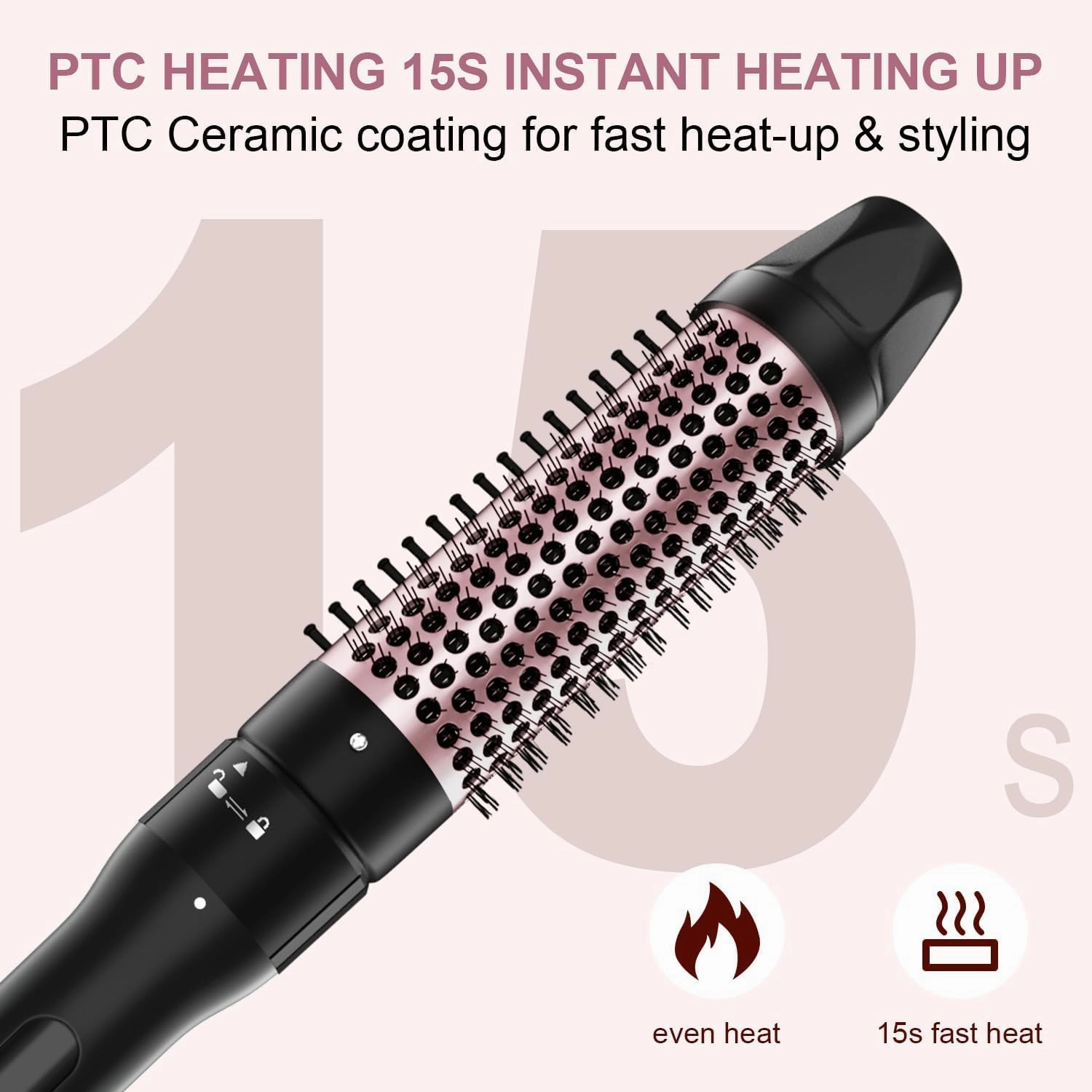 Thermal Brush, 1.5 inch Heated Round Curling Brush Hair Dryer and Styler, Less Frizz Hair Hot Straightener Comb with Detachable Head for Salon Style