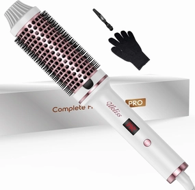 Thermal Brush 1.5 Inch Negative Ion Thermal Round Hair Brush Ceramic 30S Fast Heated Dual Voltage Curling Iron Brushes Styler with 9 Temp for Medium Long Hair Travel, Europe, Women Gift (Gold)