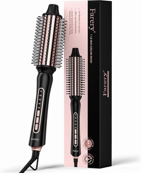 Thermal Brush 5 Adjustable Temps, 1.5 Inch Hot Curling Brush for Big Bouncy Curls, Non-Blowing Heated Round Brush, Ceramic Curling Wand for Medium & Long Hair, Dual Voltage for Travel