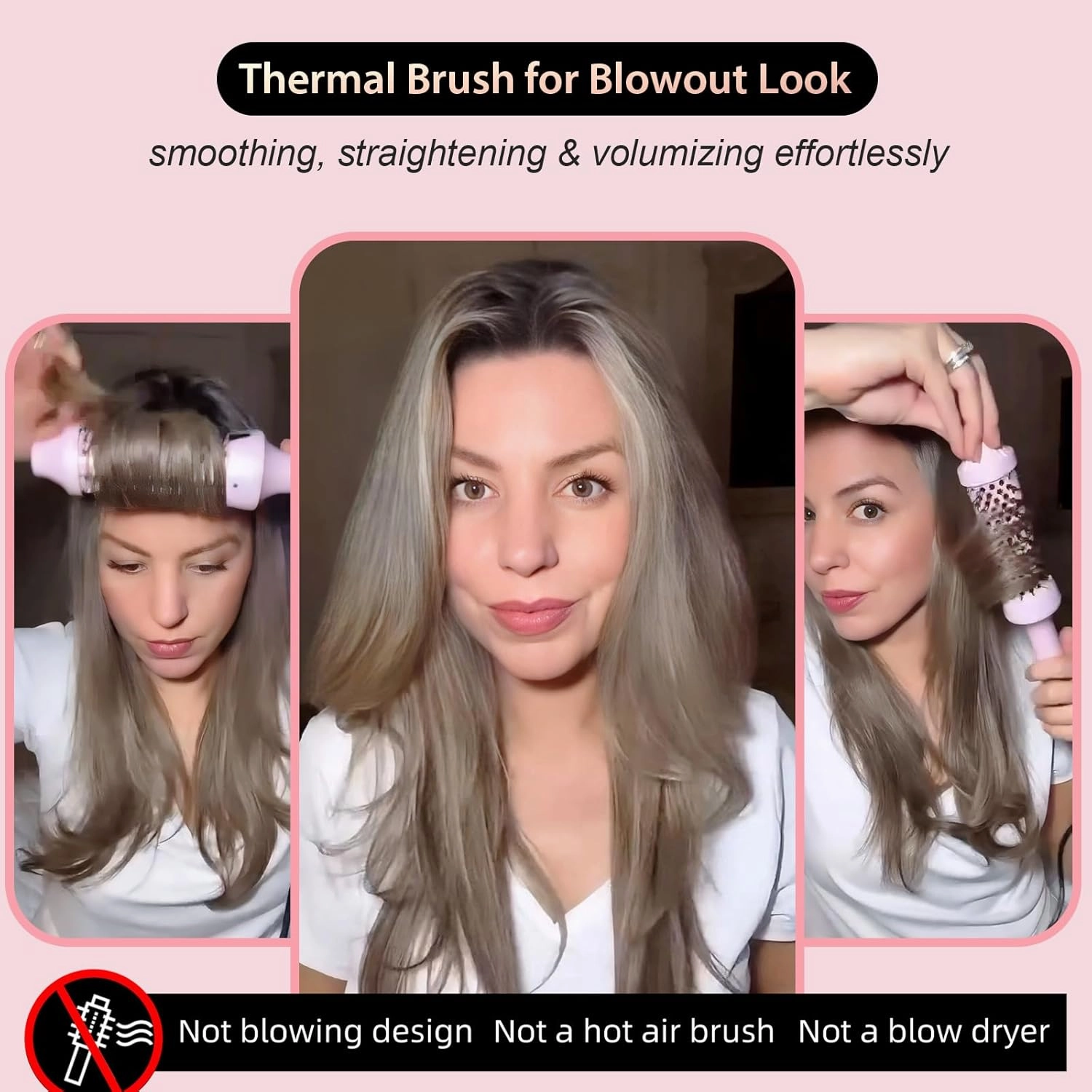 Thermal Brush Blowout Look, 1.5″ Ionic Heated Round Brush with 12 Heat Settings, Ceramic Thermal Round Brush Dual Voltage, Hot Round Brush Pink
