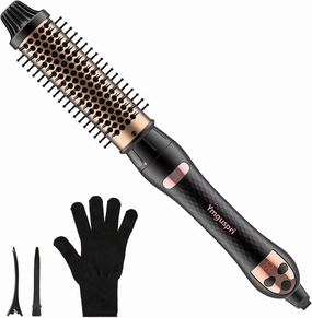 Thermal Brush for Blowout Look, 1.5 Inch Detachable Ion Ceramic Heated Round Brush for Hair Straightening and Curling Styler Tools, Makes Hair Smoother, Dual Voltage, Rose Gold