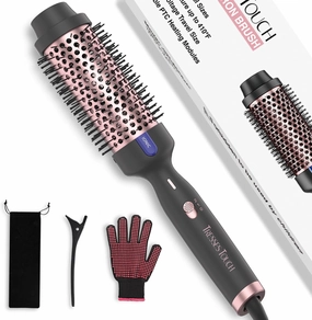 Thermal Brush for Women, 1.77 Inch Ionic Thermal Round Brush, Heated Hair Curling Brushes Makes Hair Smoother Get Natural Curls, 2 Temp Settings, Universal Voltage, Easy to Use, Rose Gold