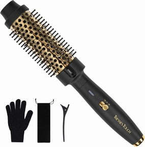 Thermal Brush Hair Curling Iron Brushes, 30s Fast Heated Round Brush for Blowout Look, 1.5 Inch, Negative Ion Tech, 2 Temp Settings, Less Damage, Universal Voltage, Easy to Use, Gifts for Women, Gold