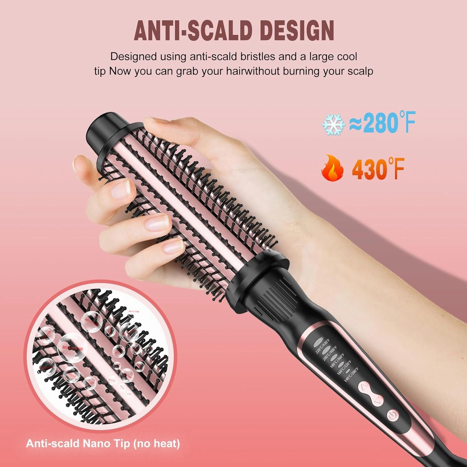 Thermal Brush, Heated Round Brush & Curling Iron with Ceramic Ionic Technology, Hair Tools for Volumizing & Styling, Travel-Friendly Hot Comb with Adjustable Temperature
