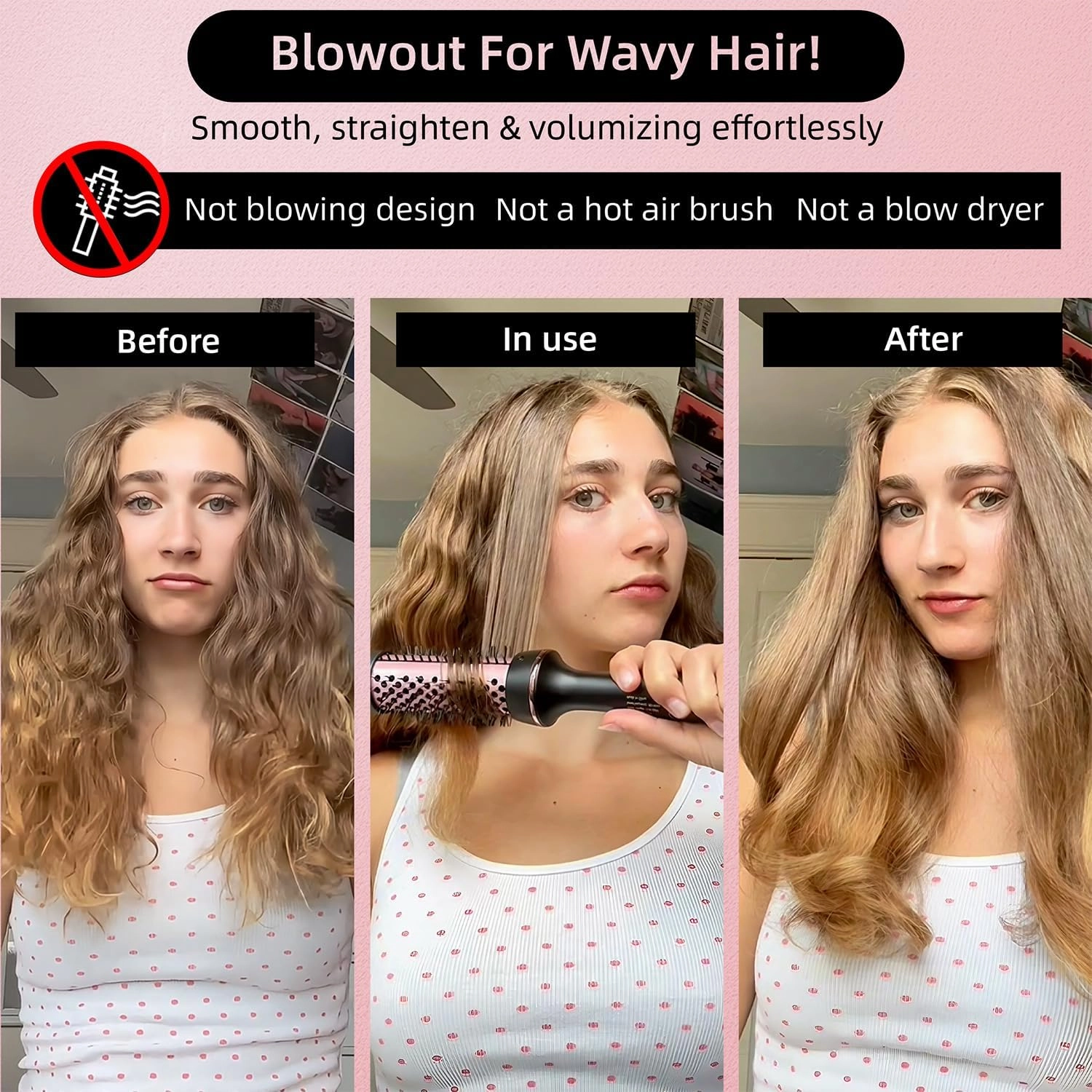 Thermal Hair Brush for Blowout Look, 1.5 Inch Heated Round Brush for Natural Curl,Ionic Curling Iron Wand with Dual Voltage, Volumizing Smoothing Hot Round Brush, Black