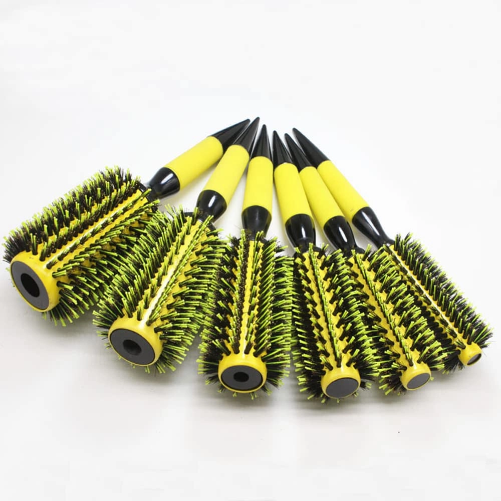 Thermal Round Barrel Boar Bristles Hair Brush Set - Professional Styling for Blow Drying, Curling, Scalp Massage, Dry/Wet Hair (YELLOW)