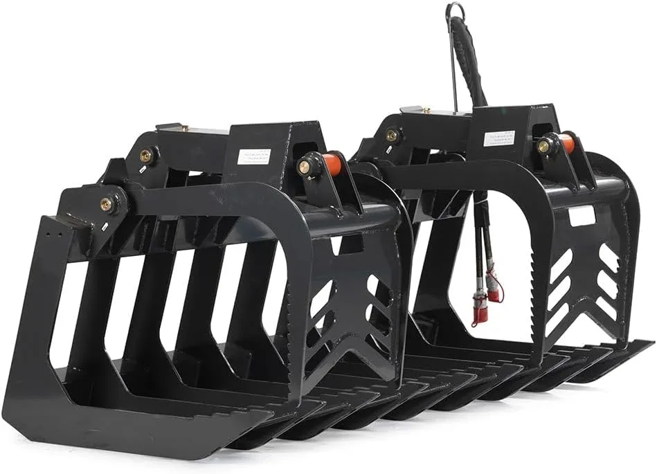 Titan Attachments 72" Grade 50 Standard Series Root Grapple Bucket for Skid Steers, Fits SSQA, Twin Hydraulic Cylinders for Medium-Duty Jobs Like Clearing Brush, Debris, and Roots