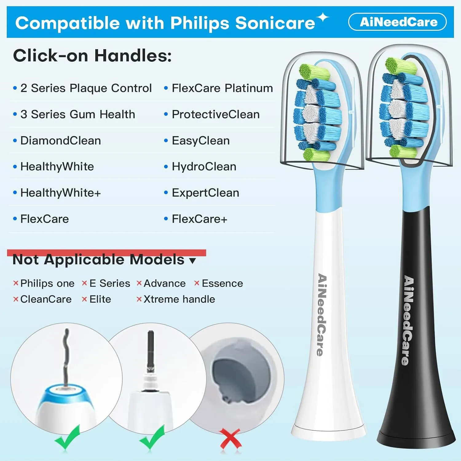 Toothbrush Replacement Heads for Philips Sonicare (6 White  6 Black)