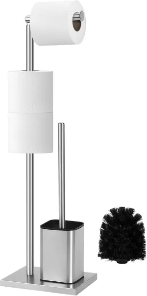 Topsky Free Standing Toilet Roll Holder with Toilet Brush - Stainless Steel Toilet Roll Stand - Toilet Brush and Holder for Bathroom (Siliver)