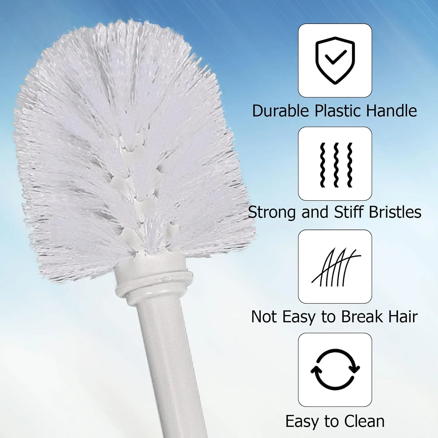 Topsky Toilet Brush & Holder Set, 2 Pack Plastic Round Barrel Loo Brush with 2 Replacement Heads, Durable for Bathroom, White